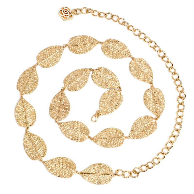 Coucoland Womens Metal Leaf Waistband Fashion Skinny Plated Adjustable Waist Chain Belt for Dress - Image 5